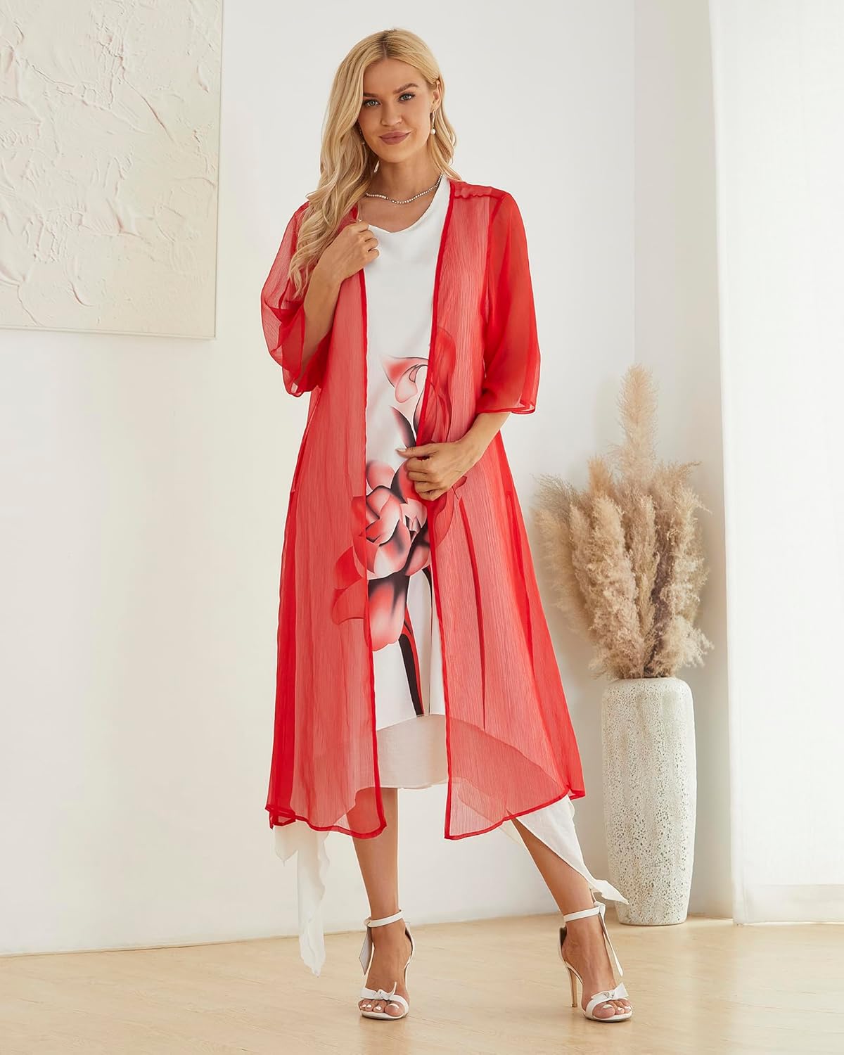 Honwenle Women's Linen Dress 2 Piece Outfit Floral Sleeveless Loose Maxi Summer Dresses with Jacket Formal Casual