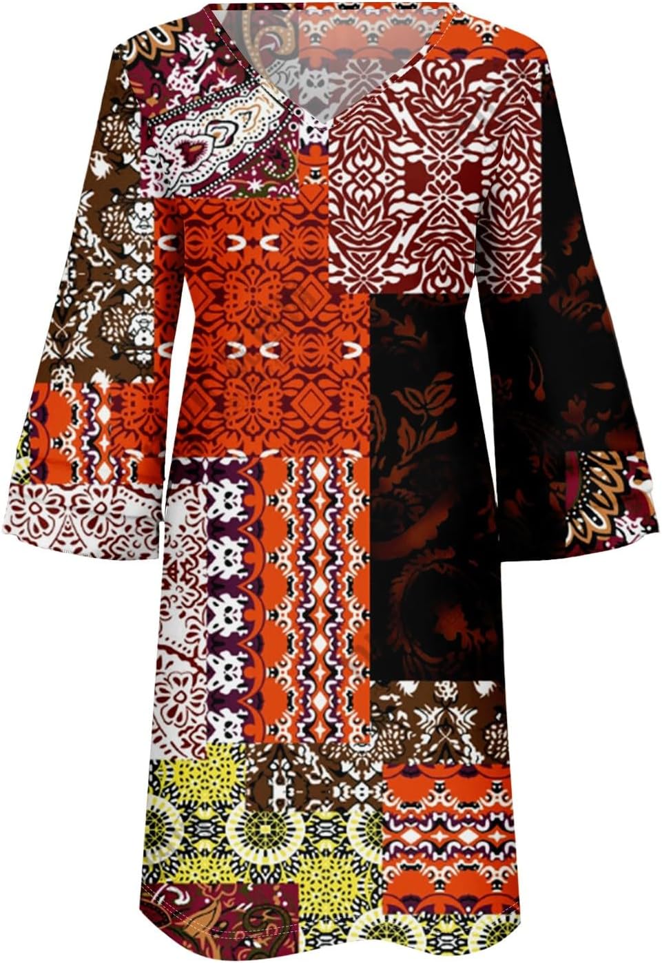 Beach Dresses for Women,2025 Summer Trendy Floral Print Boho Dress,Casual Loose V Neck Bell 3/4 Sleeve Mini Dress