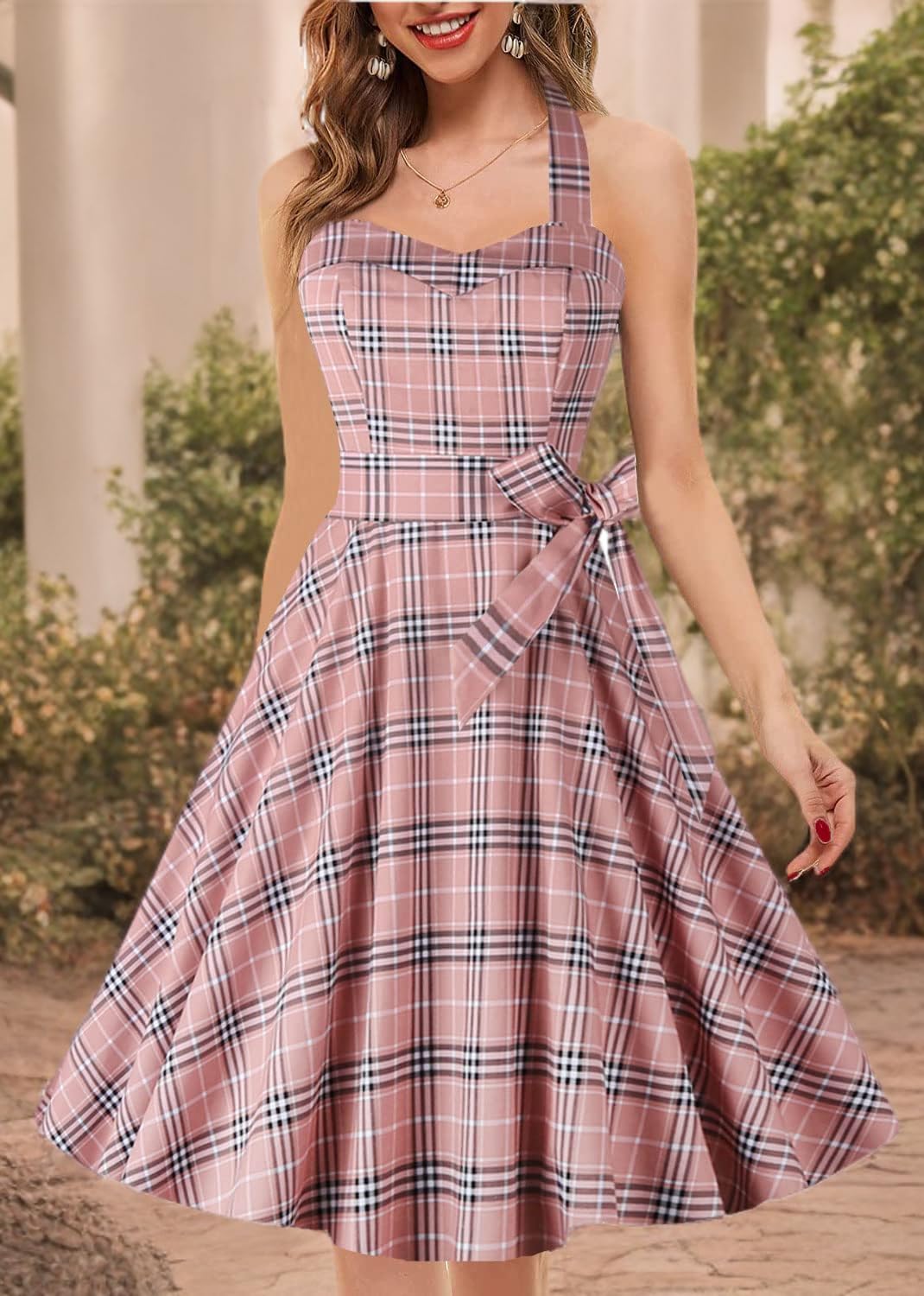 Topdress Women'sVintage Polka Audrey Dress 1950s Halter Retro Cocktail Dress