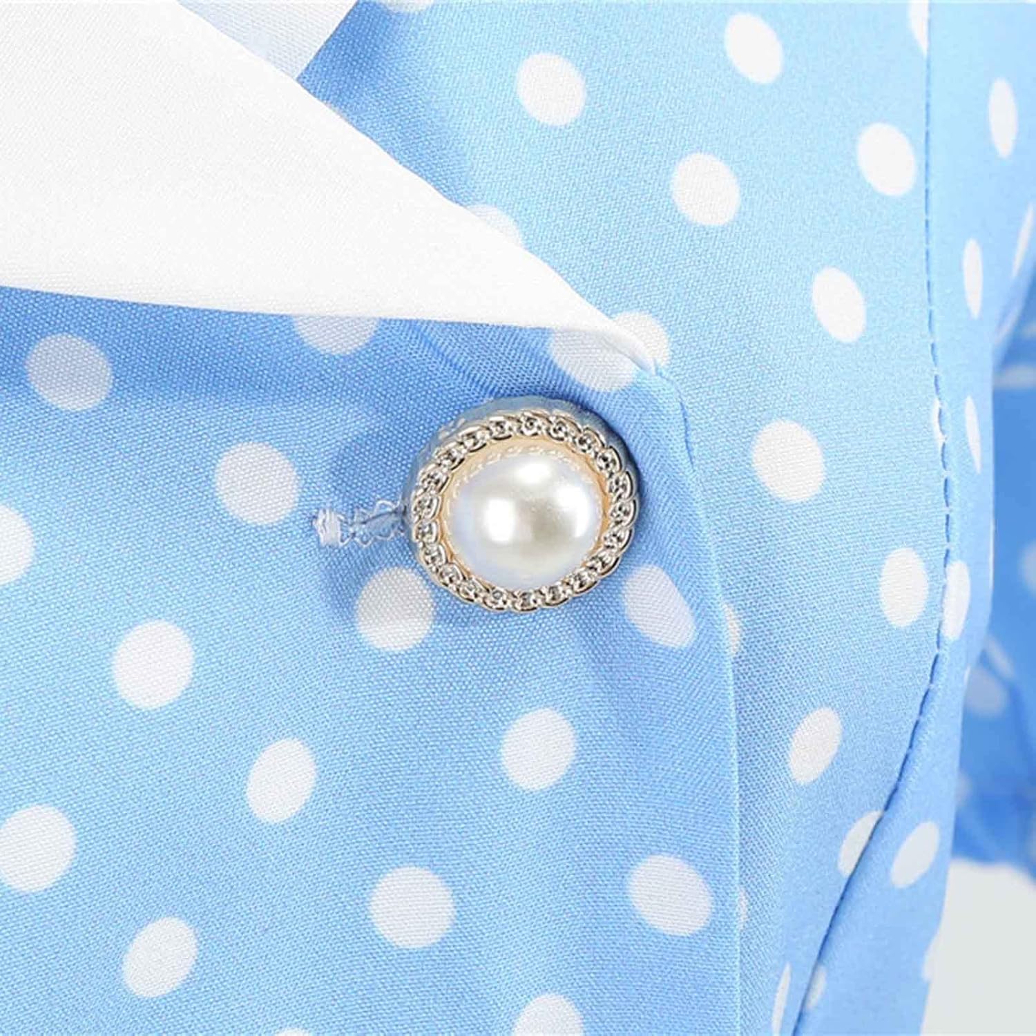 Women Double Breasted Notch Lapel 50s Vintage Short Sleeve Cocktail Swing Dress Polka Dot 1950s Rockabilly Prom Dress