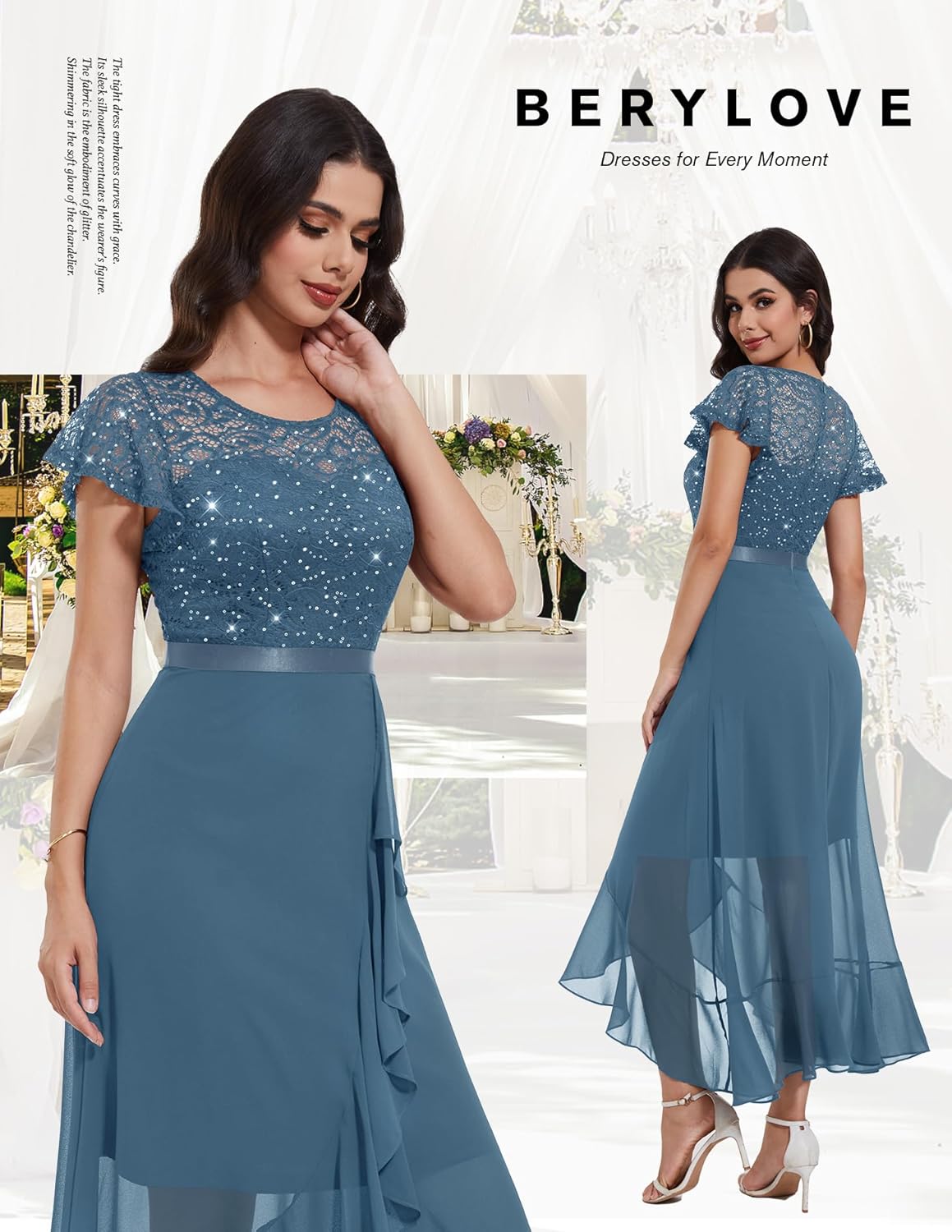 BeryLove Formal Dresses for Women 2025 Wedding Guest with Slit Cocktail Elegant Lace Long Prom Dress