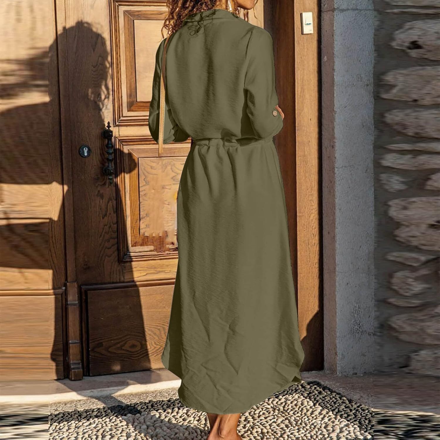 Women's Maxi Shirt Dresses Solid Cotton Linen Button Lapel Long Sleeves Summer Irregular Hem Daily Casual Sundress