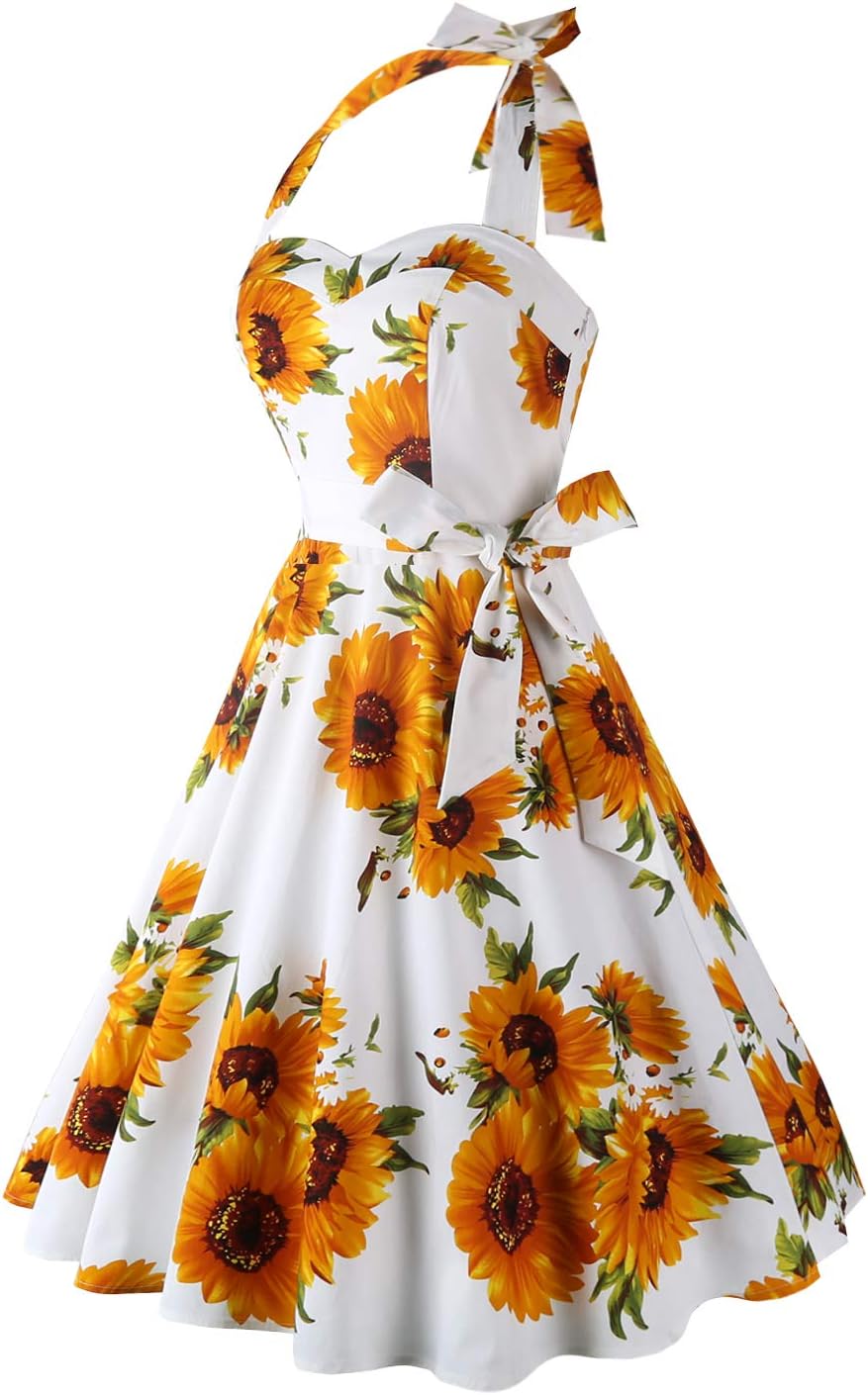 Topdress Women'sVintage Polka Audrey Dress 1950s Halter Retro Cocktail Dress