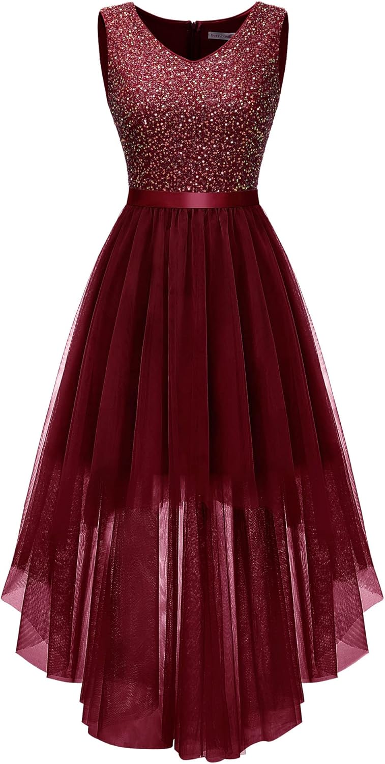 BeryLove Cocktail Prom Dresses 2025 Formal Wedding Guest Dresses Sleeveless Lace High Low Homecoming Dress