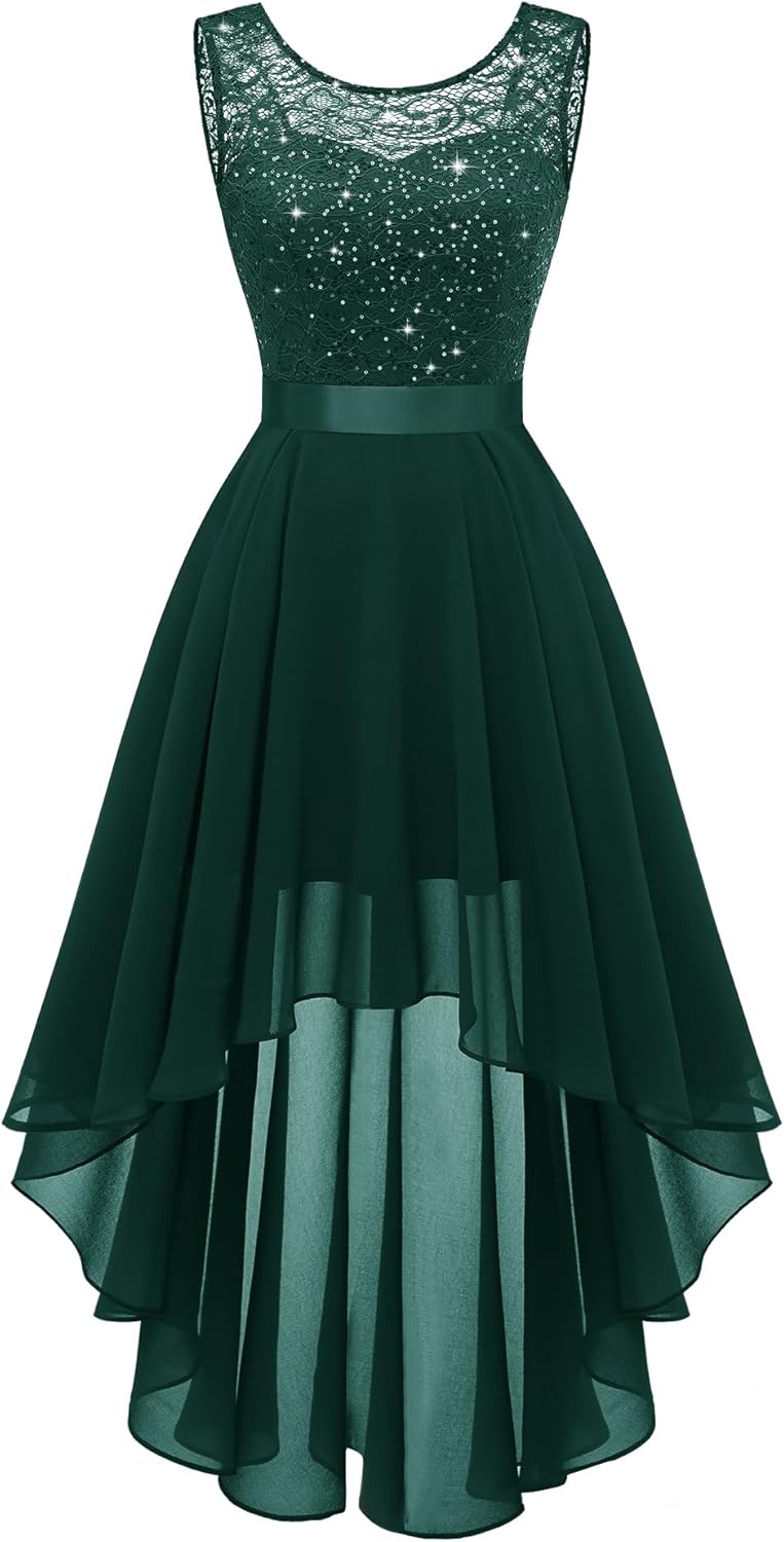 BeryLove Cocktail Prom Dresses 2025 Formal Wedding Guest Dresses Sleeveless Lace High Low Homecoming Dress