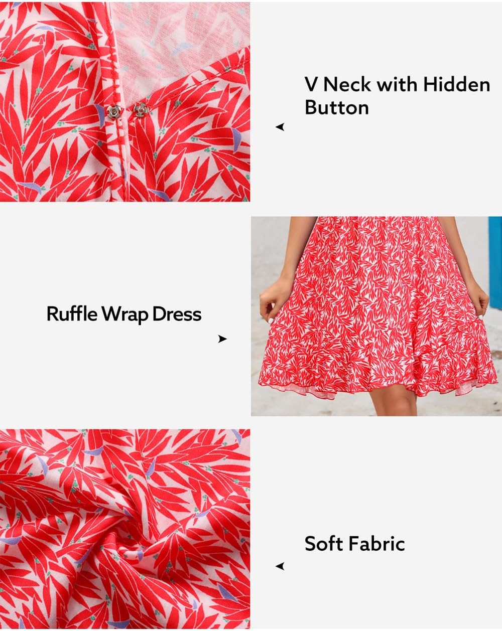 ULTRANICE Womens Summer Dresses Floral V Neck Ruffled Hem Spaghetti Spring Casual Beach Outfits Flowy Wrap Sun Dress