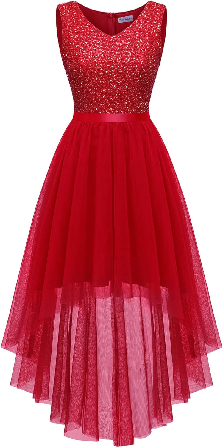BeryLove Cocktail Prom Dresses 2025 Formal Wedding Guest Dresses Sleeveless Lace High Low Homecoming Dress