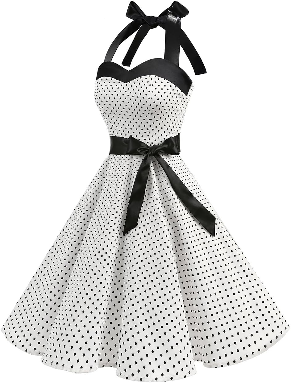 DRESSTELLS Women's Vintage 1950s Cocktail Party Dress Retro Wedding Guest Halter Rockabilly Swing Dresses