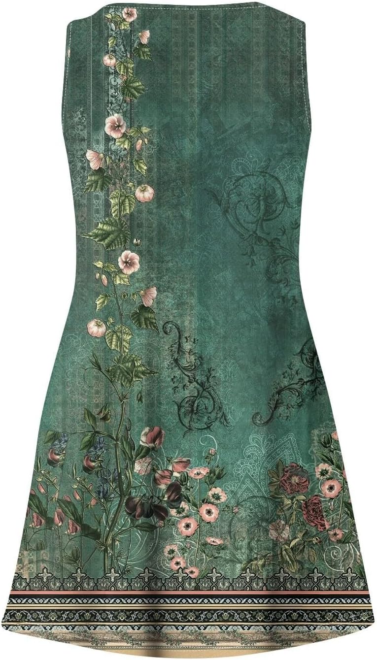 Women's Summer Dresses 2025 Beach Casual Sleeveless Floral Print Boho Tank Dress V Neck Ruffle Dresses
