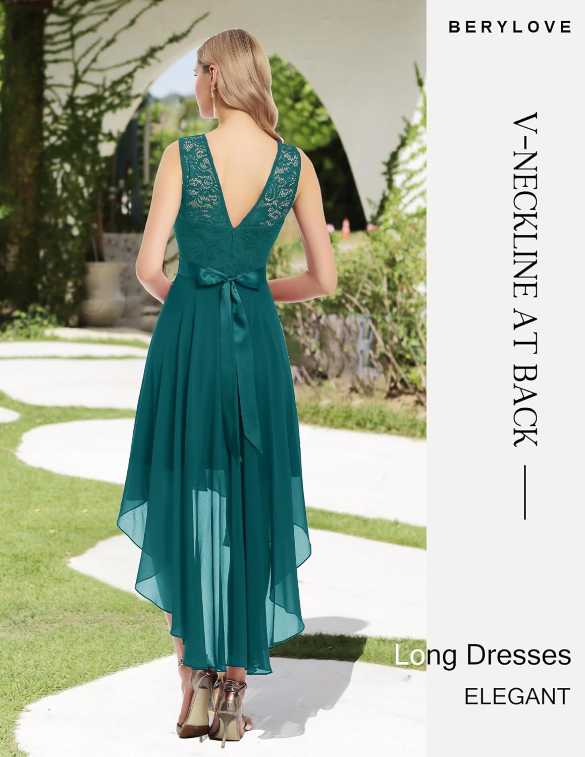 BeryLove Cocktail Prom Dresses 2025 Formal Wedding Guest Dresses Sleeveless Lace High Low Homecoming Dress