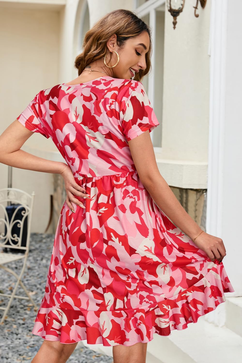 ULTRANICE Womens Summer Dresses Floral V Neck Ruffled Hem Spaghetti Spring Casual Beach Outfits Flowy Wrap Sun Dress