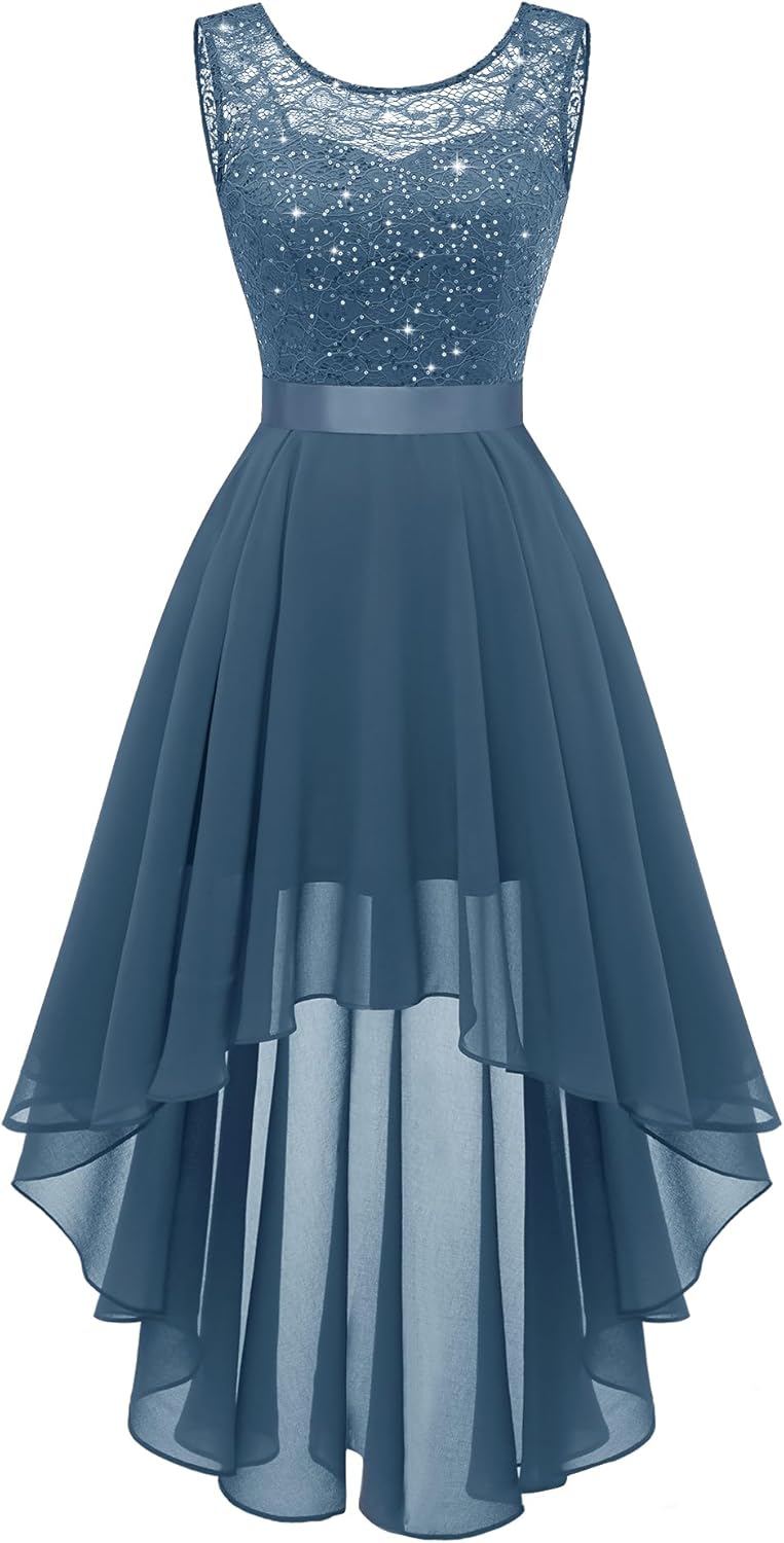 BeryLove Cocktail Prom Dresses 2025 Formal Wedding Guest Dresses Sleeveless Lace High Low Homecoming Dress