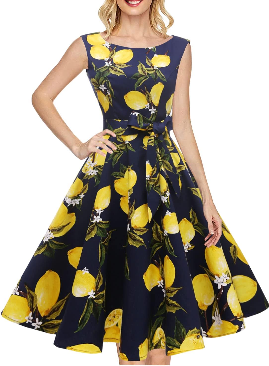 Hanpceirs Women's Boatneck Sleeveless Swing Vintage 1950s Cocktail Dress New