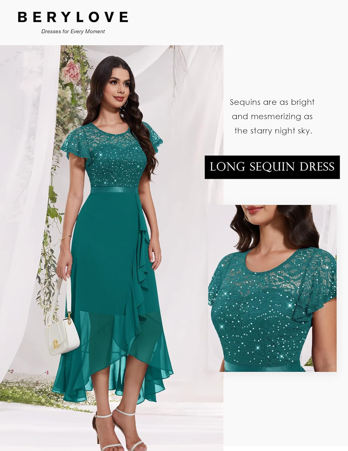 BeryLove Formal Dresses for Women 2025 Wedding Guest with Slit Cocktail Elegant Lace Long Prom Dress