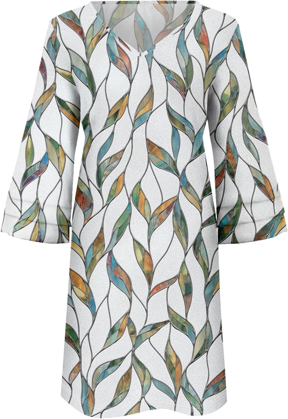 Beach Dresses for Women,2025 Summer Trendy Floral Print Boho Dress,Casual Loose V Neck Bell 3/4 Sleeve Mini Dress