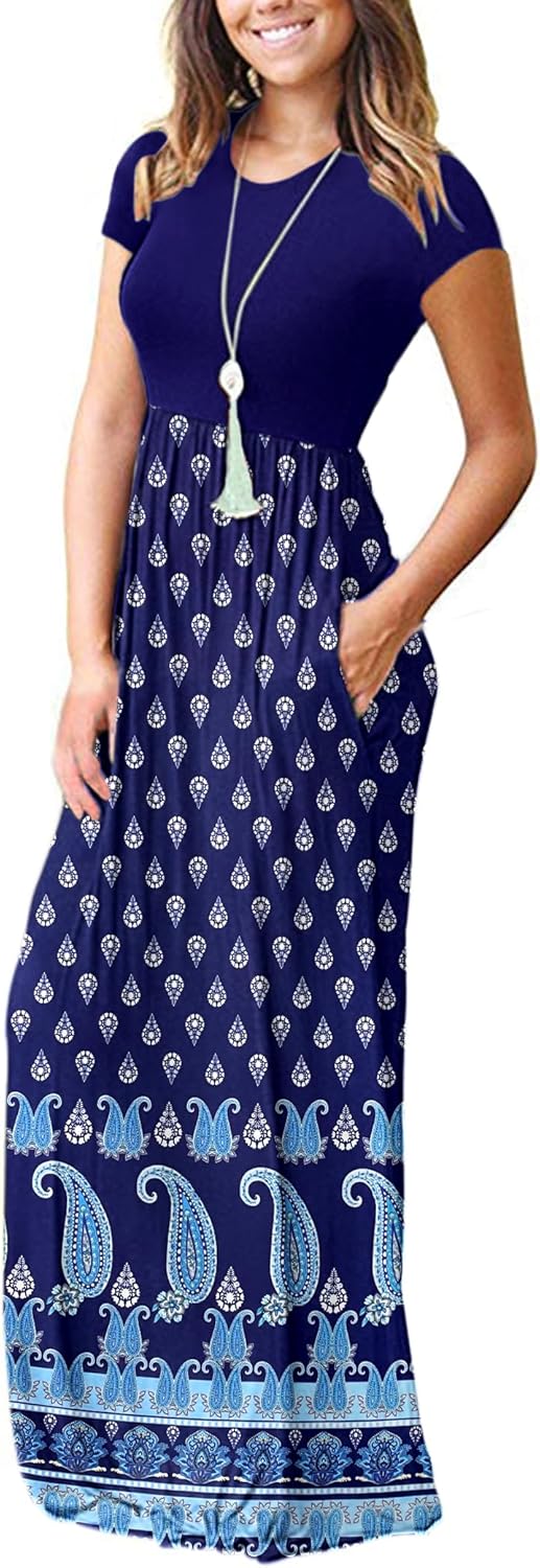 AUSELILY Women's Short Sleeve Loose Plain Casual Long Maxi Dresses for Women 2025