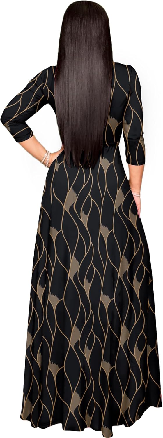 FANDEE Plus Size Maxi Dress for Women Casual Summer Sundress V-Neck 3/4 Sleeve