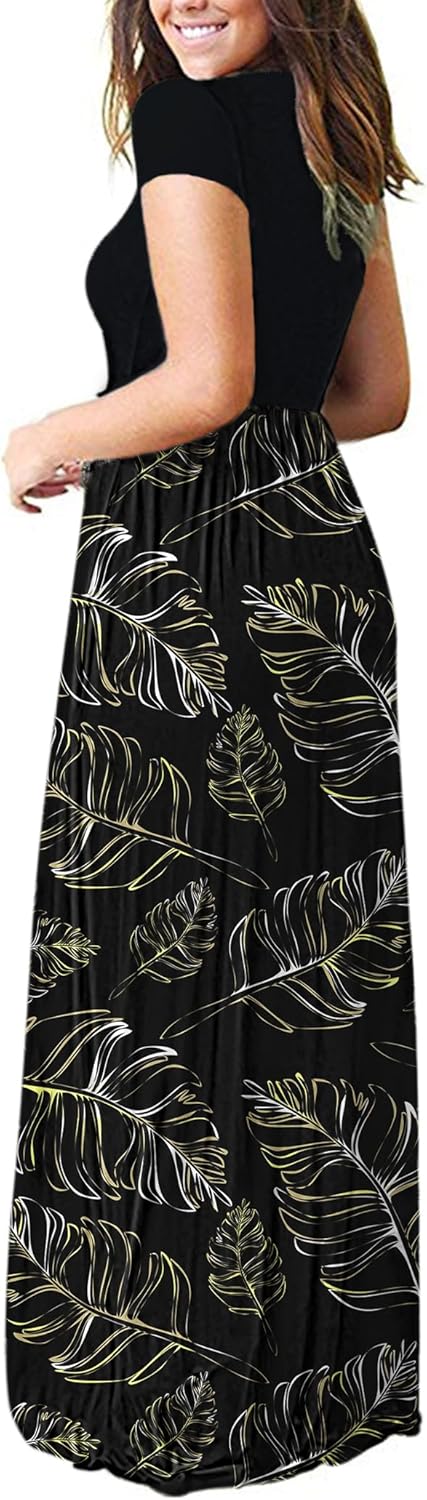 AUSELILY Women's Short Sleeve Loose Plain Casual Long Maxi Dresses for Women 2025