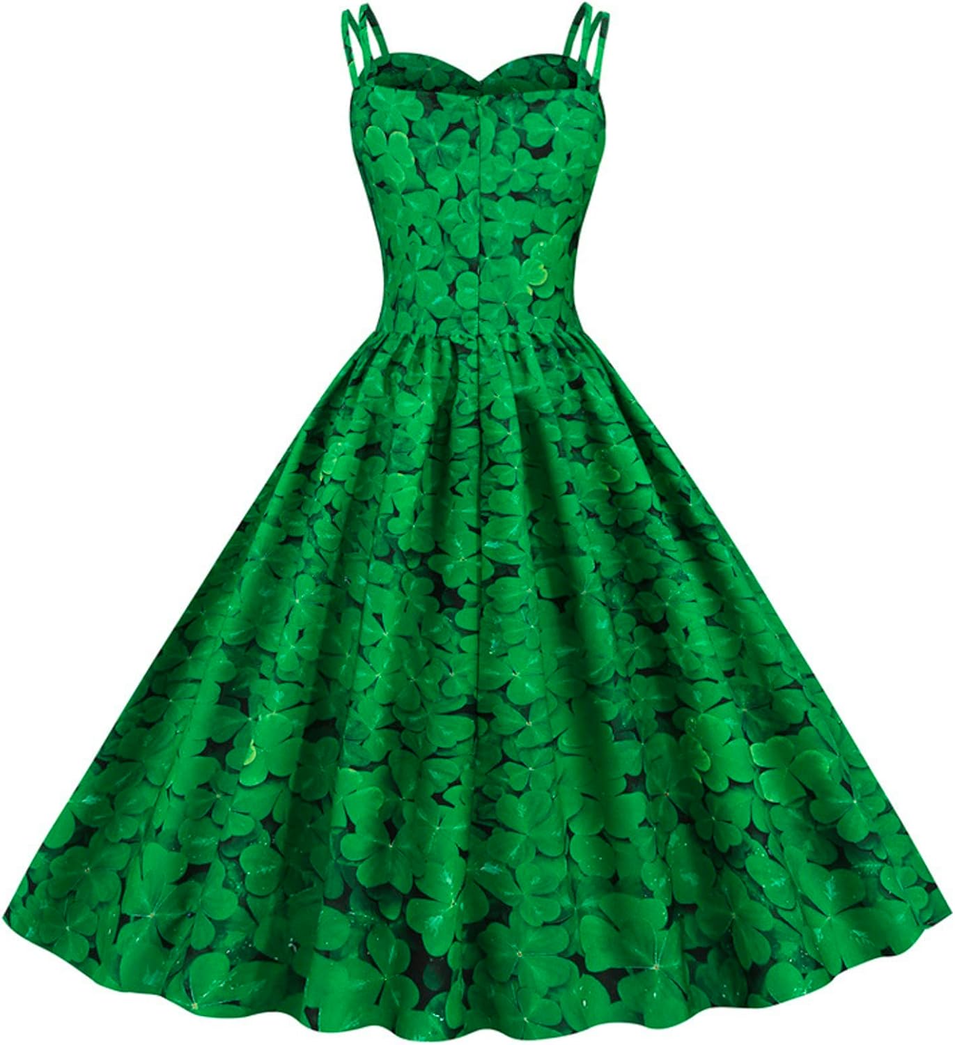 aihihe St Patricks Day Dress for Women A Line Pleated Hepburn Dress Lukcy Shamrock Print Irish Dress 2024 Vintage Dress