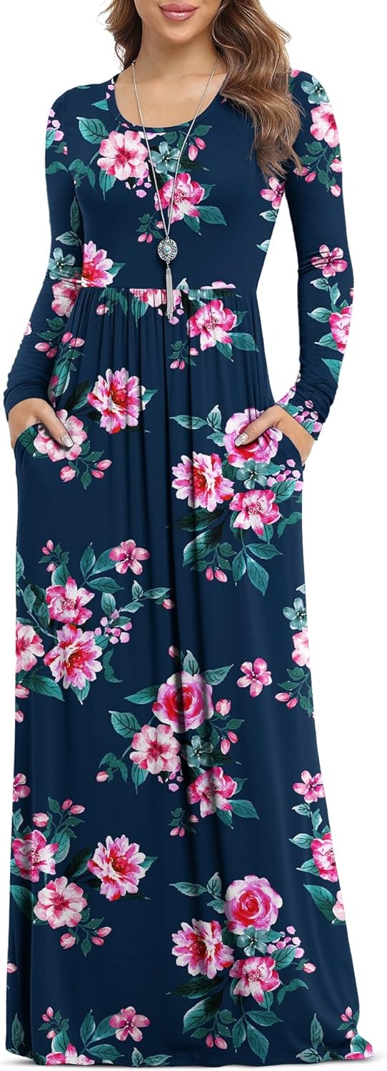 VIISHOW Women's Long Sleeve Loose Plain Maxi Dresses Casual Long Dresses with Pockets