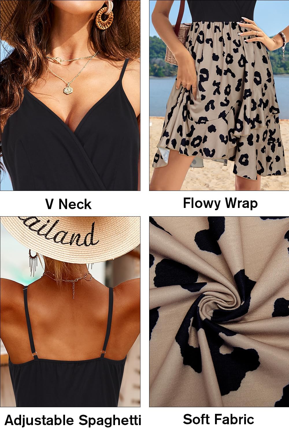 ULTRANICE Womens Summer Dresses Floral V Neck Ruffled Hem Spaghetti Spring Casual Beach Outfits Flowy Wrap Sun Dress