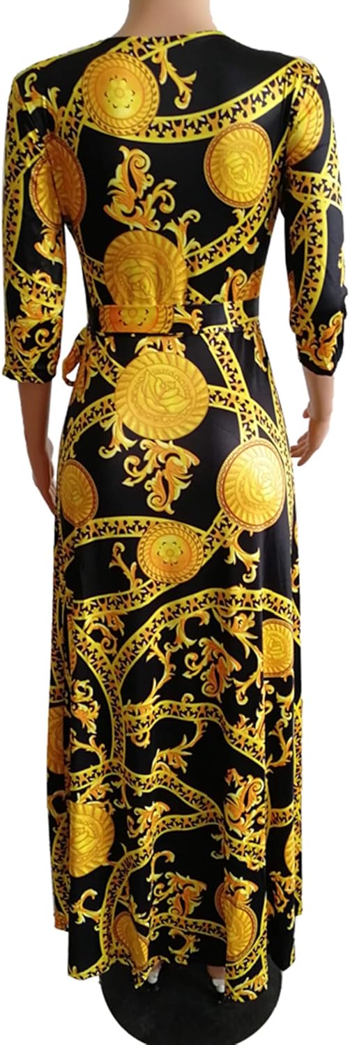 FANDEE Plus Size Maxi Dress for Women Casual Summer Sundress V-Neck 3/4 Sleeve