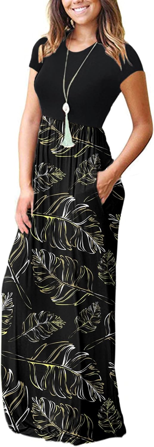 AUSELILY Women's Short Sleeve Loose Plain Casual Long Maxi Dresses for Women 2025