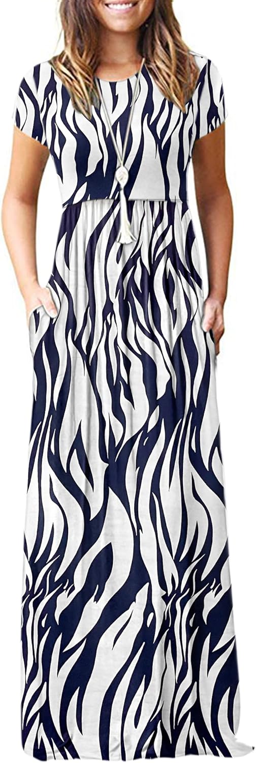 AUSELILY Women's Short Sleeve Loose Plain Casual Long Maxi Dresses for Women 2025