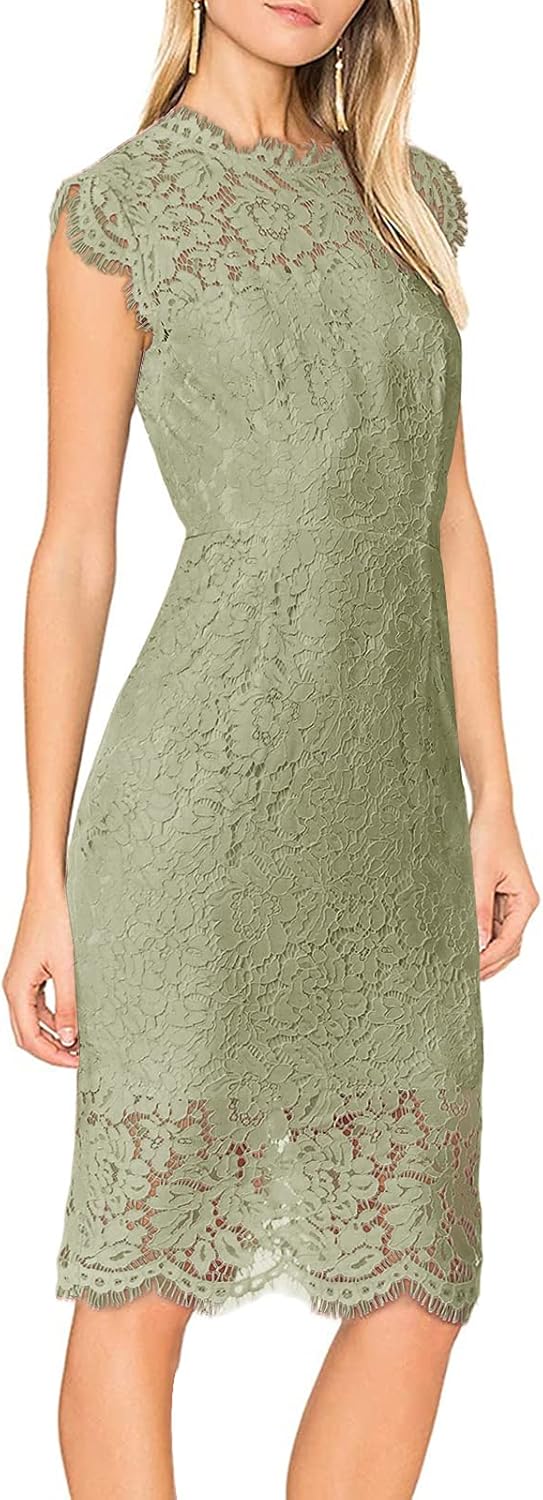 MEROKEETY Women's Sleeveless Lace Floral Elegant Cocktail Dress Crew Neck Knee Length for Party