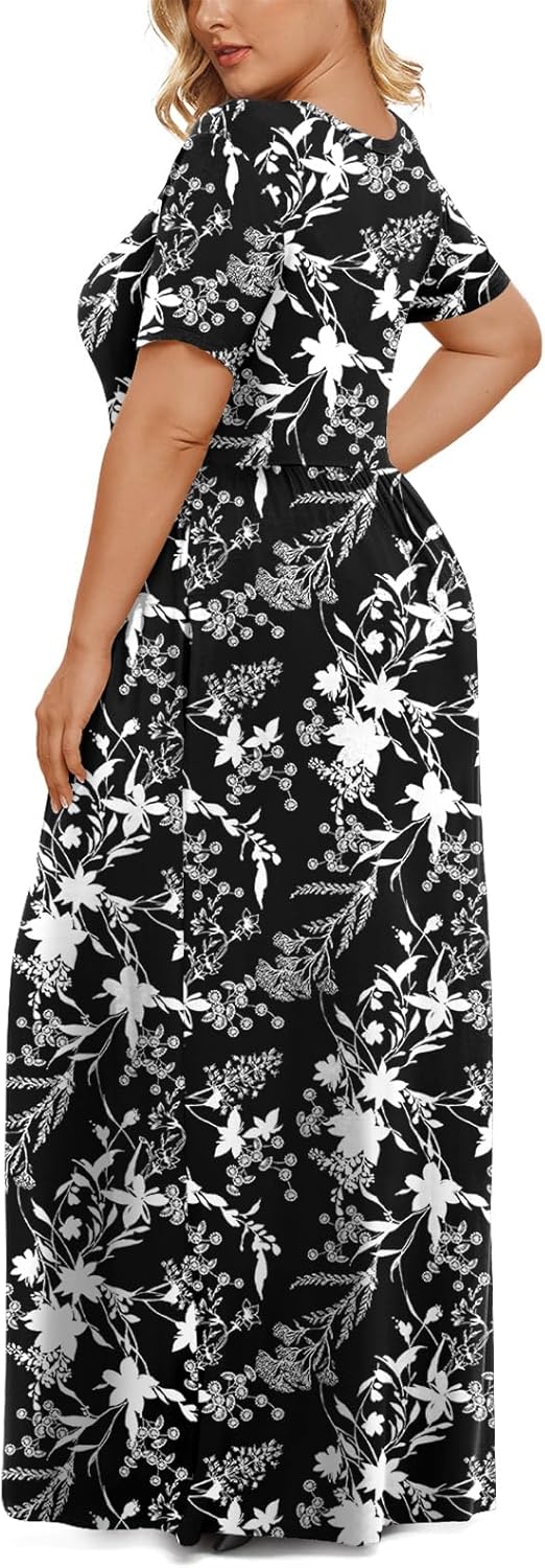 LONGYUAN Women's Plus Size Maxi Dresses for Curvy Women Summer Short Sleeve Casual 2025 Long Dress XL-6XL
