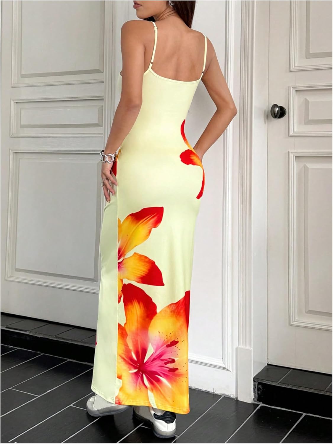 Verdusa Women's Floral Sun Maxi Bodycon Dresse Summer Starfish Dress White