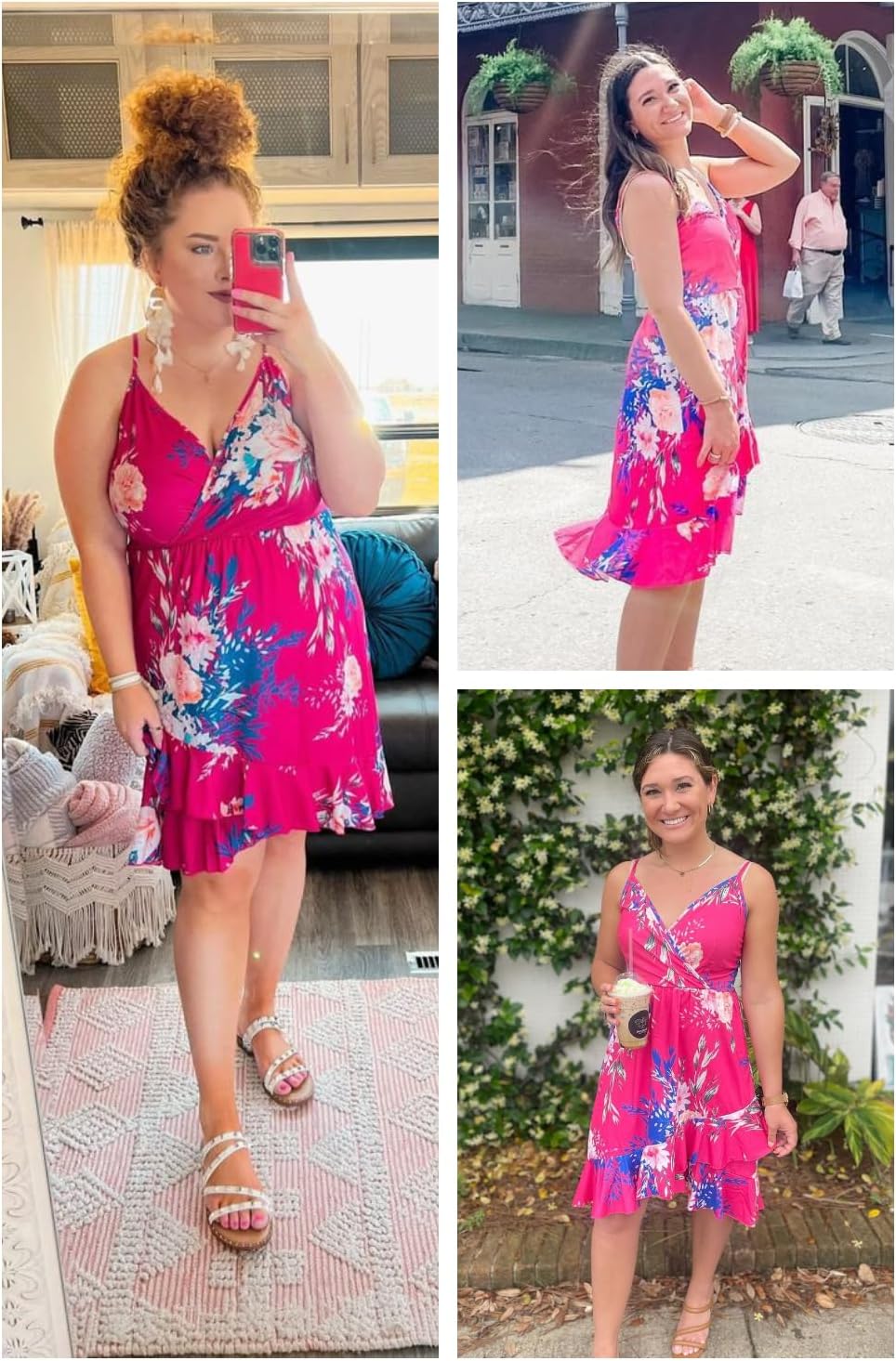 ULTRANICE Womens Summer Dresses Floral V Neck Ruffled Hem Spaghetti Spring Casual Beach Outfits Flowy Wrap Sun Dress