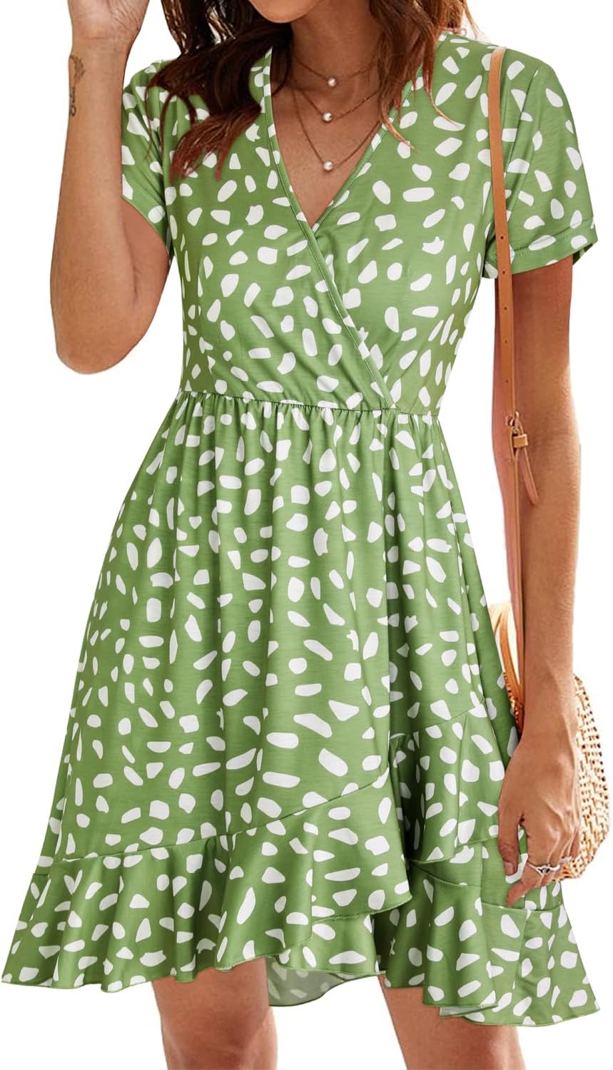 ULTRANICE Womens Summer Dresses Floral V Neck Ruffled Hem Spaghetti Spring Casual Beach Outfits Flowy Wrap Sun Dress