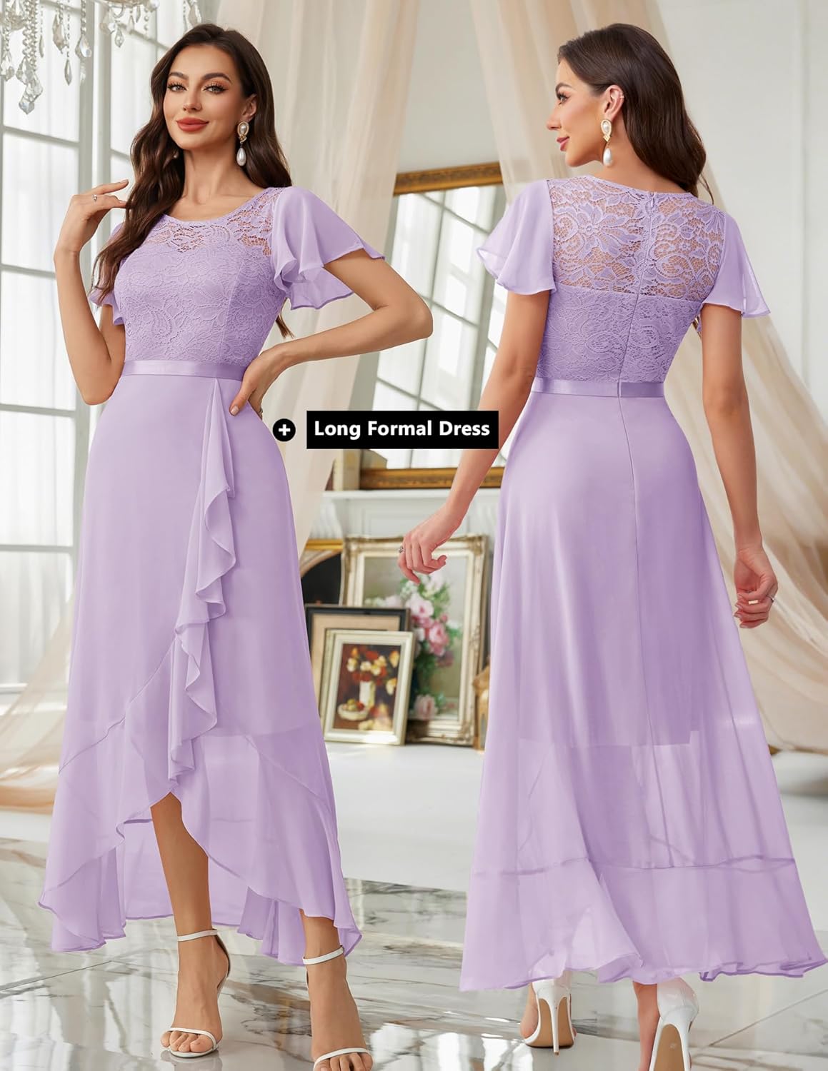 BeryLove Formal Dresses for Women 2025 Wedding Guest with Slit Cocktail Elegant Lace Long Prom Dress