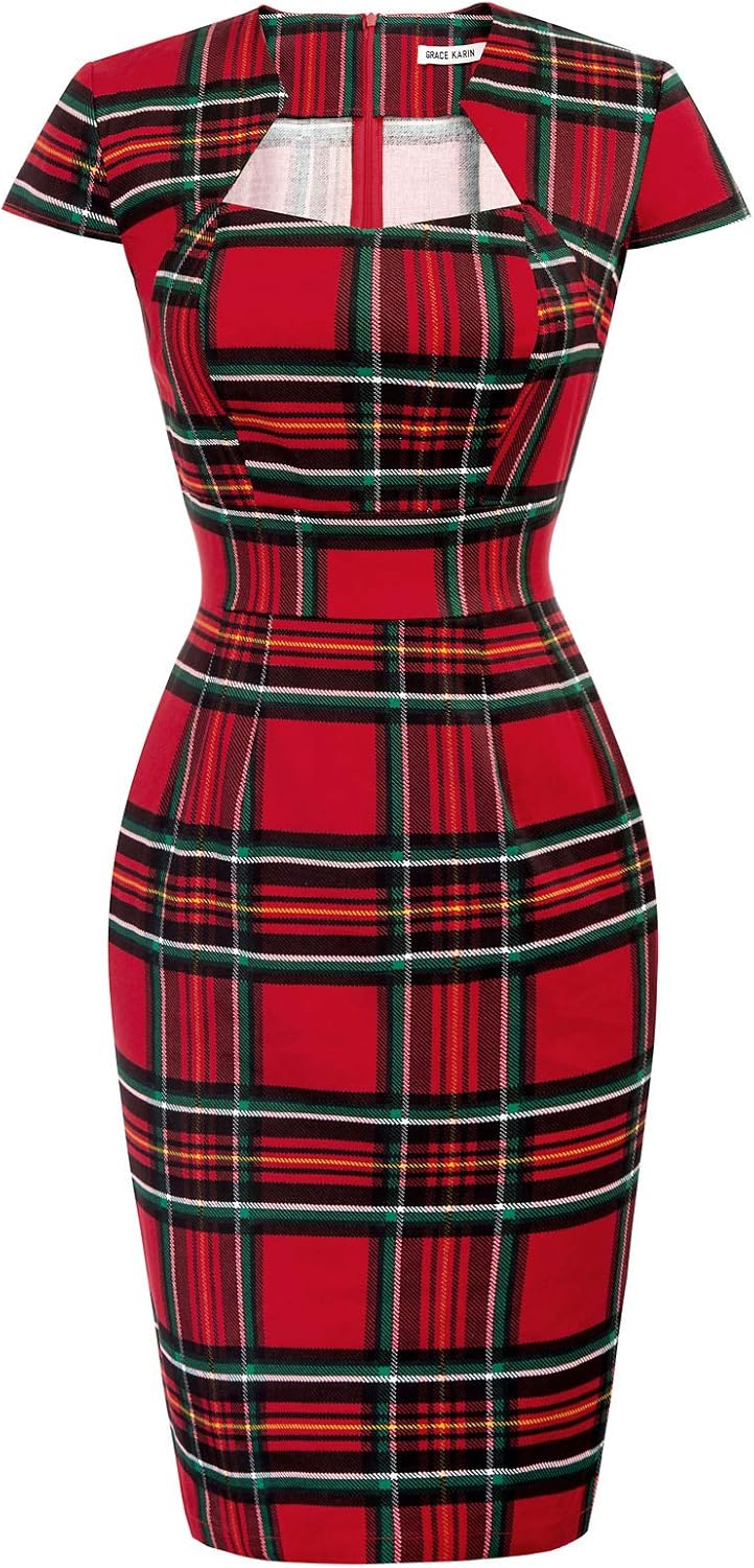 Grace Karin Womens 50s 60s Vintage Pencil Dress Bodycon Cap Sleeve Dress