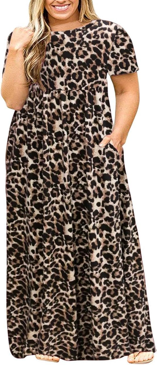 KARALIN Women’s Plus Size Maxi Dresses for Curvy Women Summer Casual Short Sleeve 2025 Long Dress 14W-26W