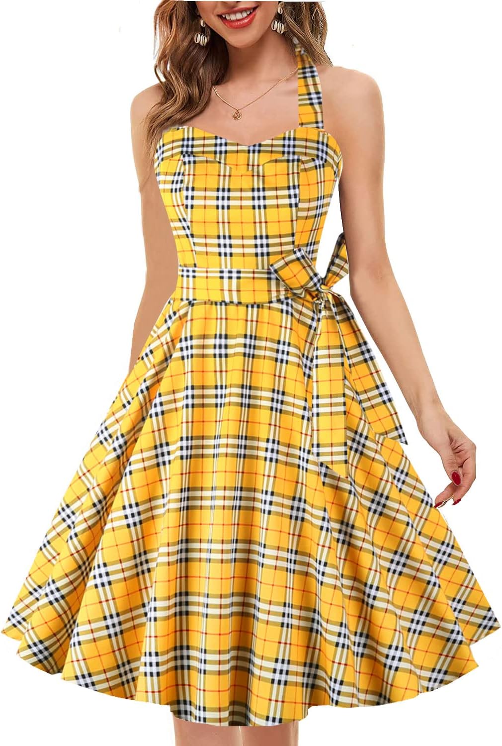 Topdress Women'sVintage Polka Audrey Dress 1950s Halter Retro Cocktail Dress