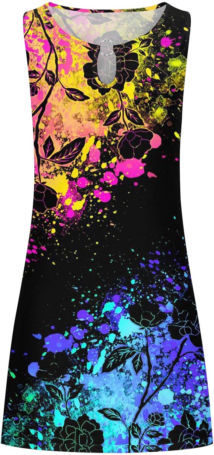Summer Dresses for Women 2024 Casual Sleeveless Tank Dress Vintage Floral Print a-Line Beach Sundresses