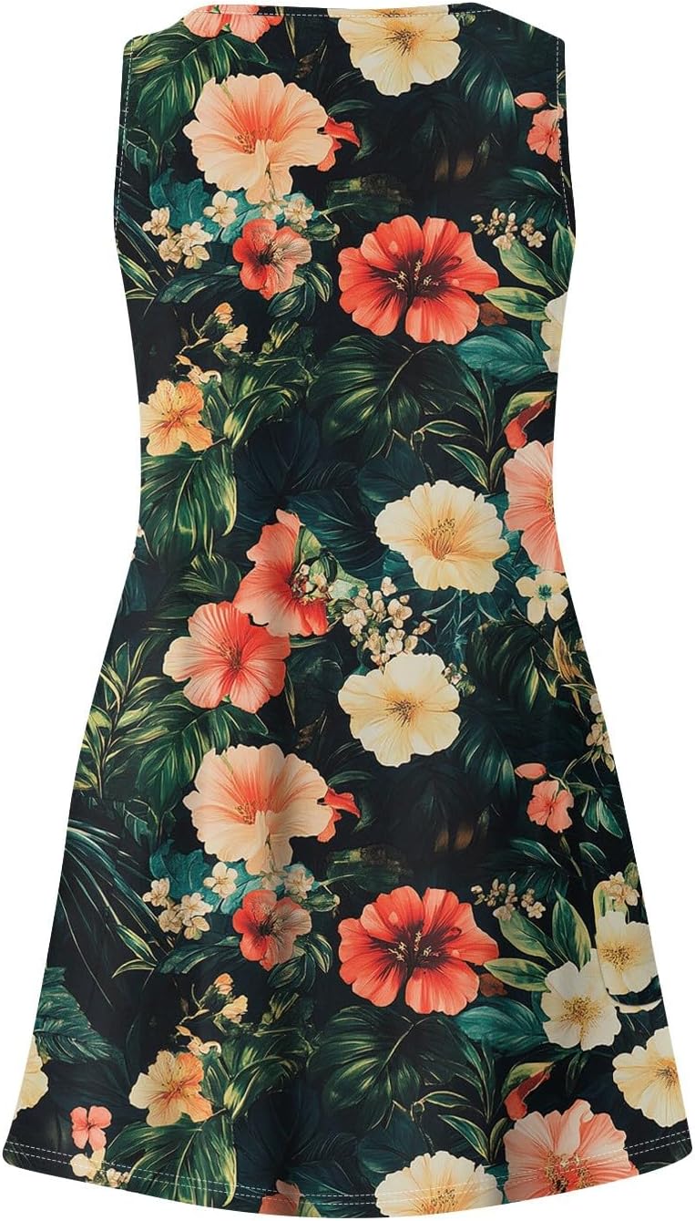 Women's Sleeveless Floral Print Summer Dress Casual V-Neck A-Line Mini Dress for Beach Party and Daily Wear