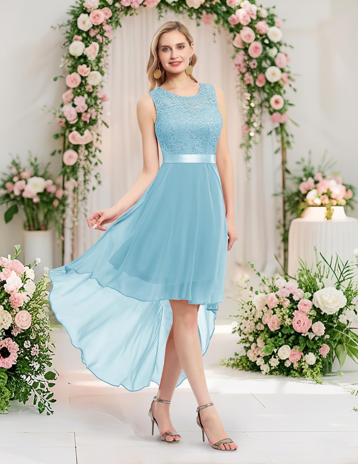 BeryLove Cocktail Prom Dresses 2025 Formal Wedding Guest Dresses Sleeveless Lace High Low Homecoming Dress