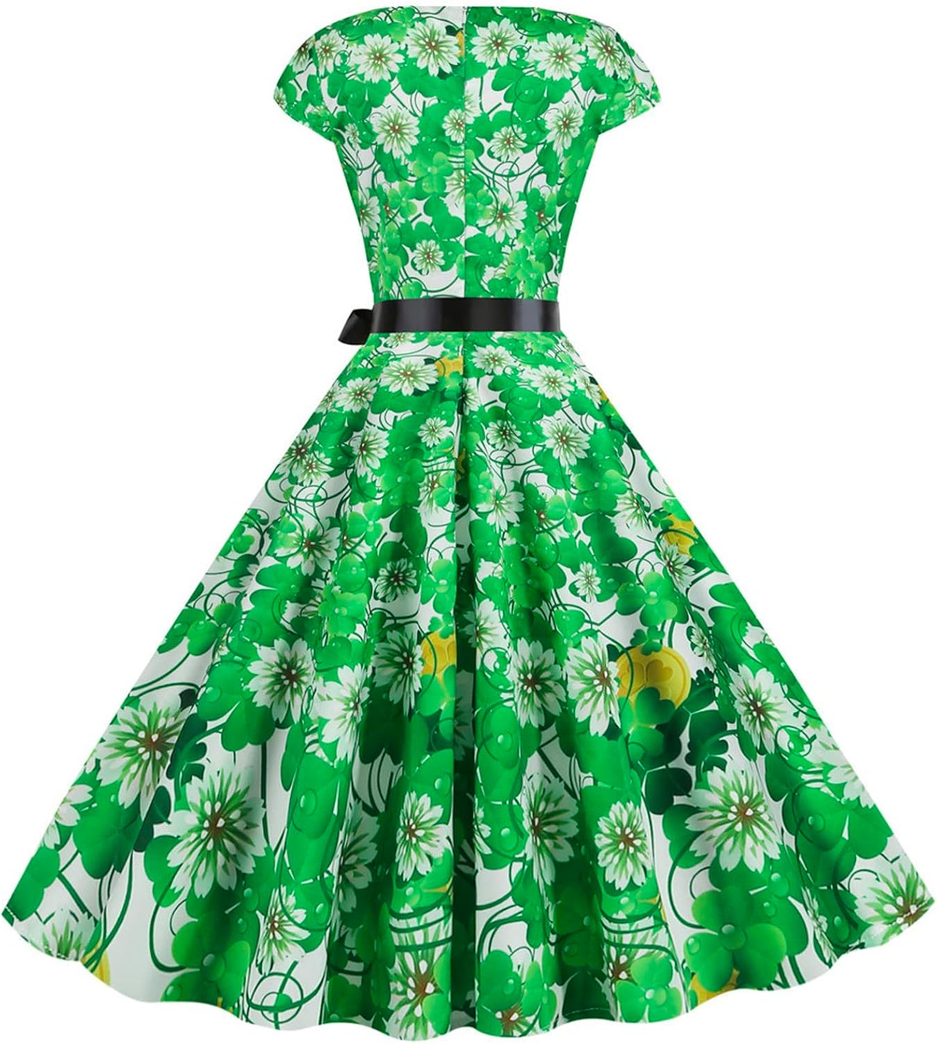 aihihe St Patricks Day Dress for Women A Line Pleated Hepburn Dress Lukcy Shamrock Print Irish Dress 2024 Vintage Dress