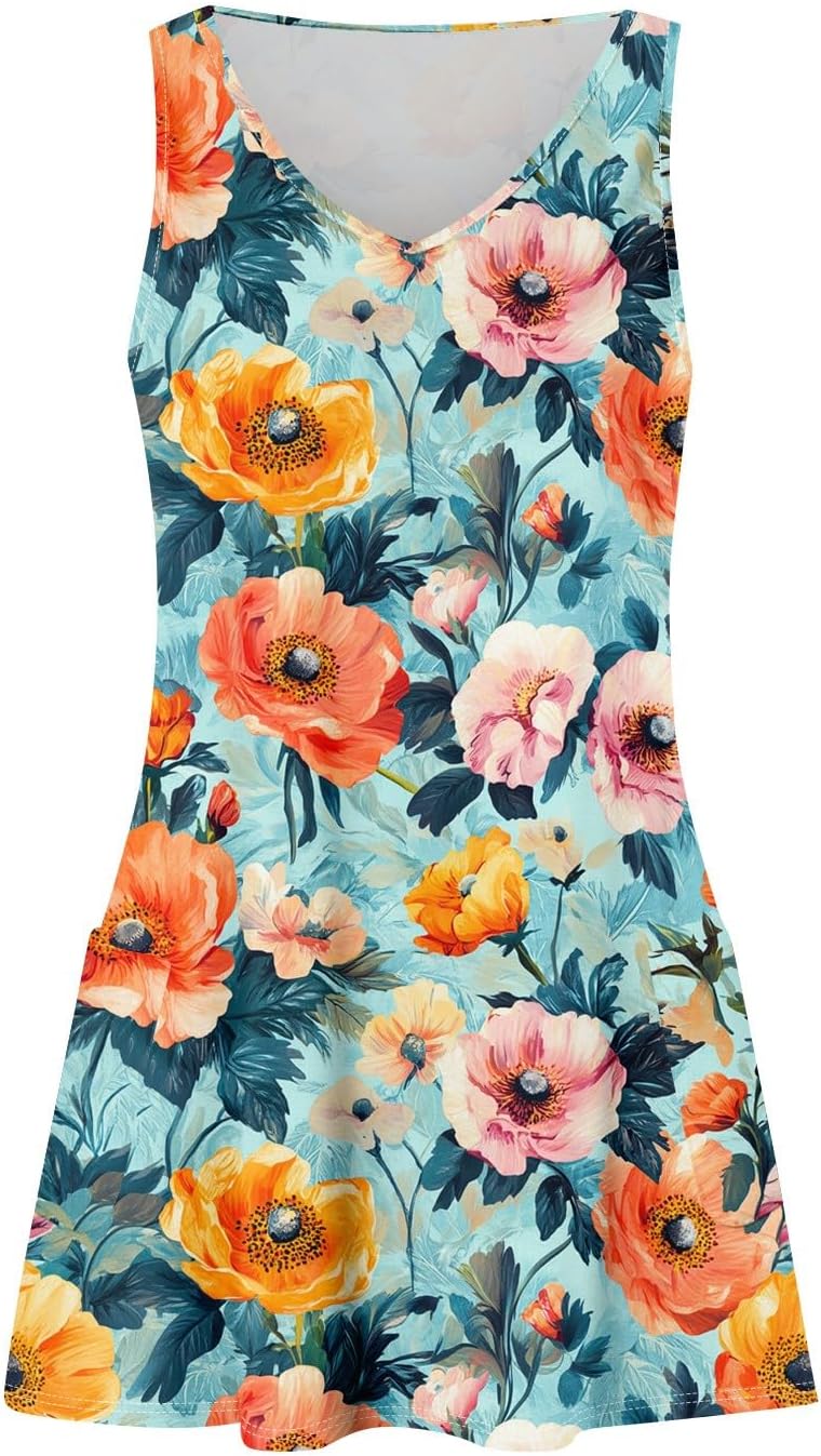 NBXNZWF Women Summer Casual Dress 2025 Casual Loose Sleeveless V-Neck Sundresses A Line Tshirt Beach Dresses with Pockets