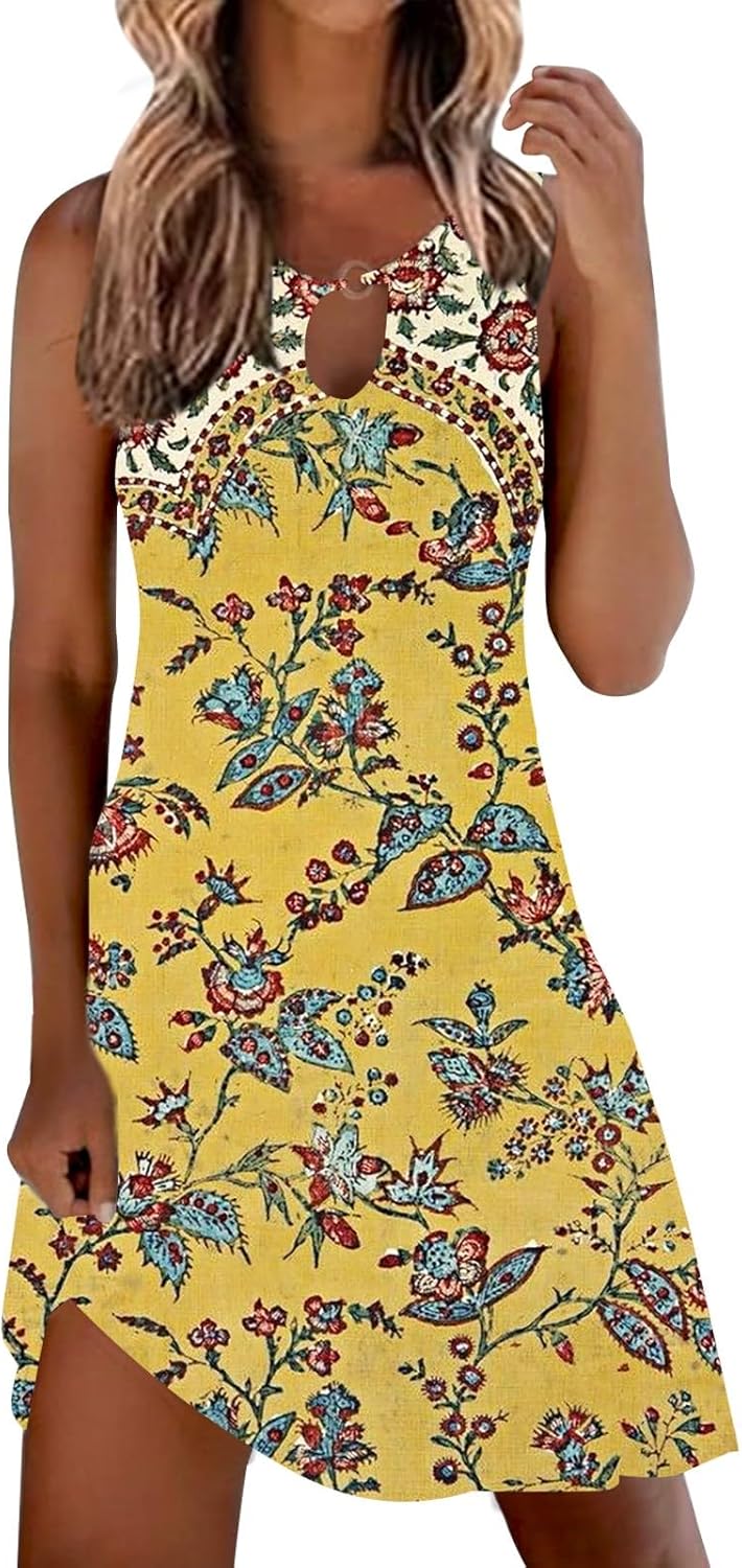 Summer Dresses for Women 2025 Vacation Beach Casual Vintage Midi Sundresses Sexy Sleeveless V Neck Boho Tank Dress