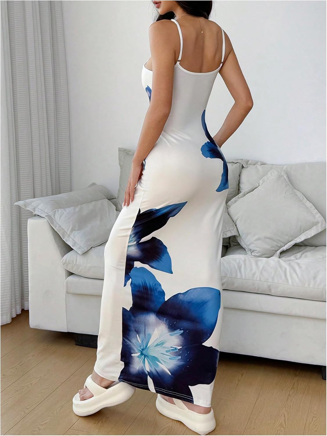 Verdusa Women's Floral Sun Maxi Bodycon Dresse Summer Starfish Dress White