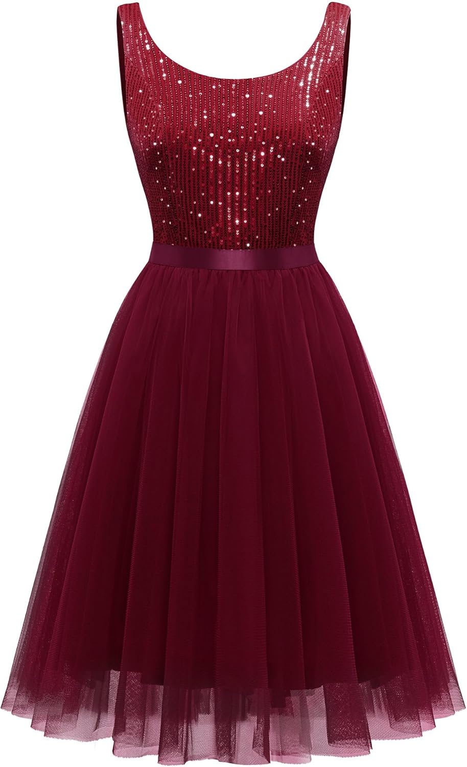 BeryLove Sequin Dress for Woman Vintage A Line Wedding Formal Swing Mesh Dress Sleeveless Cocktail Maxi Gowns