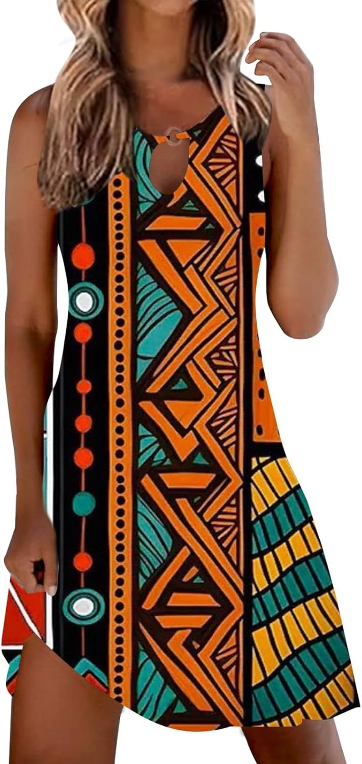 Summer Dresses for Women 2025 Vacation Beach Casual Vintage Midi Sundresses Sexy Sleeveless V Neck Boho Tank Dress