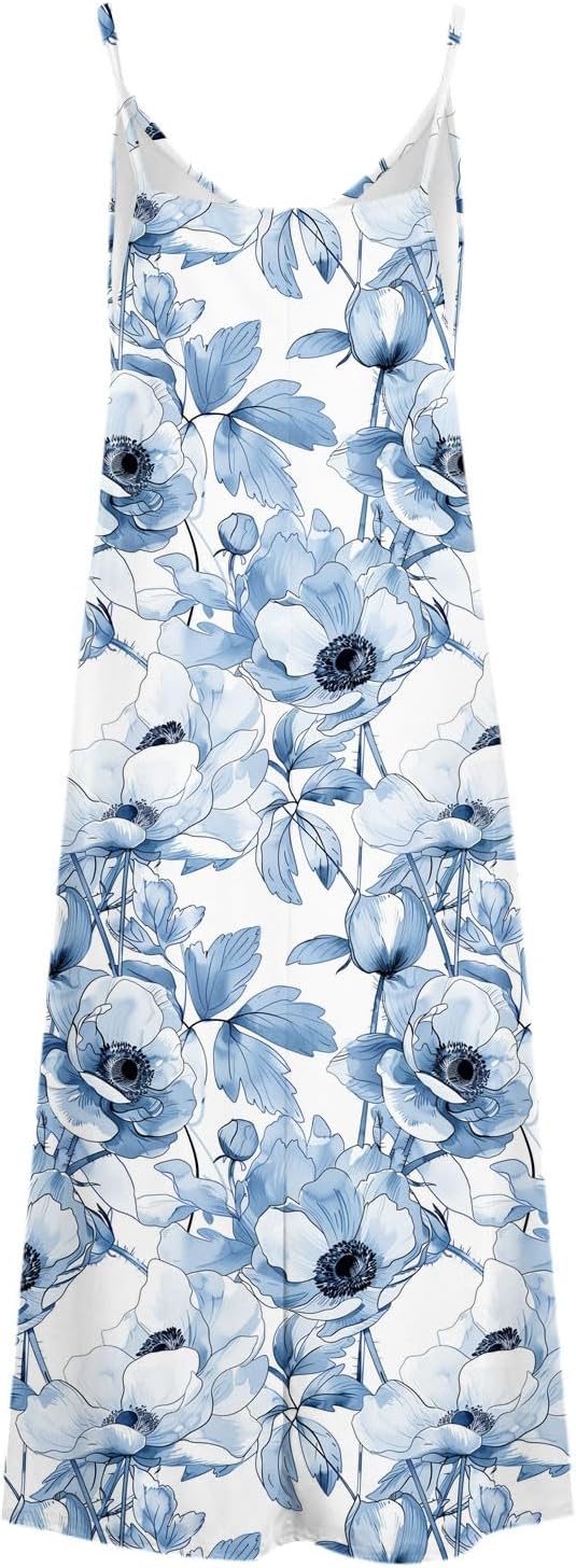Womens Floral Maxi Dresses Spaghetti Strap Casual Summer Long Dress Vneck Flowy Boho Beach Sundress Vacation Outfits