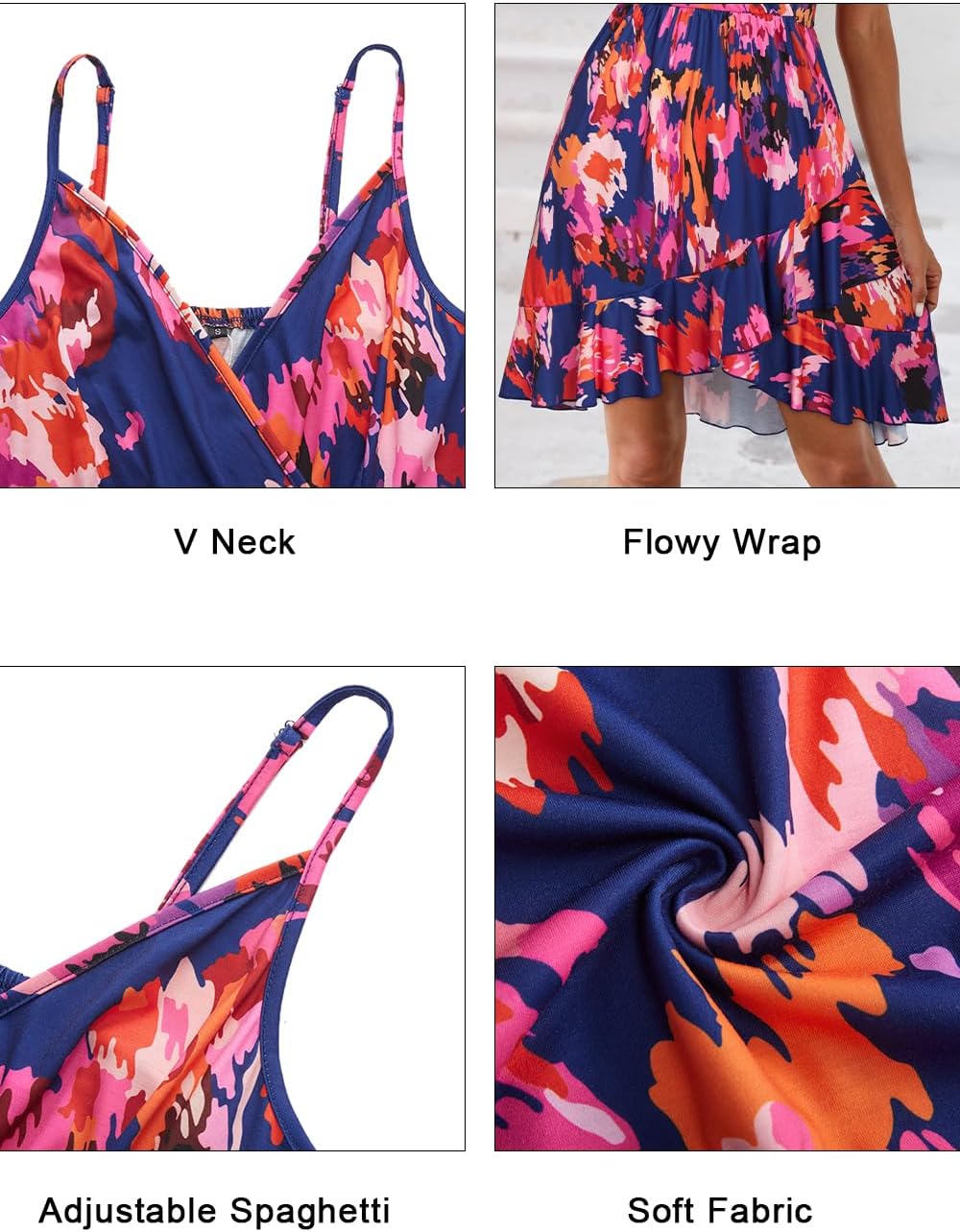 ULTRANICE Womens Summer Dresses Floral V Neck Ruffled Hem Spaghetti Spring Casual Beach Outfits Flowy Wrap Sun Dress