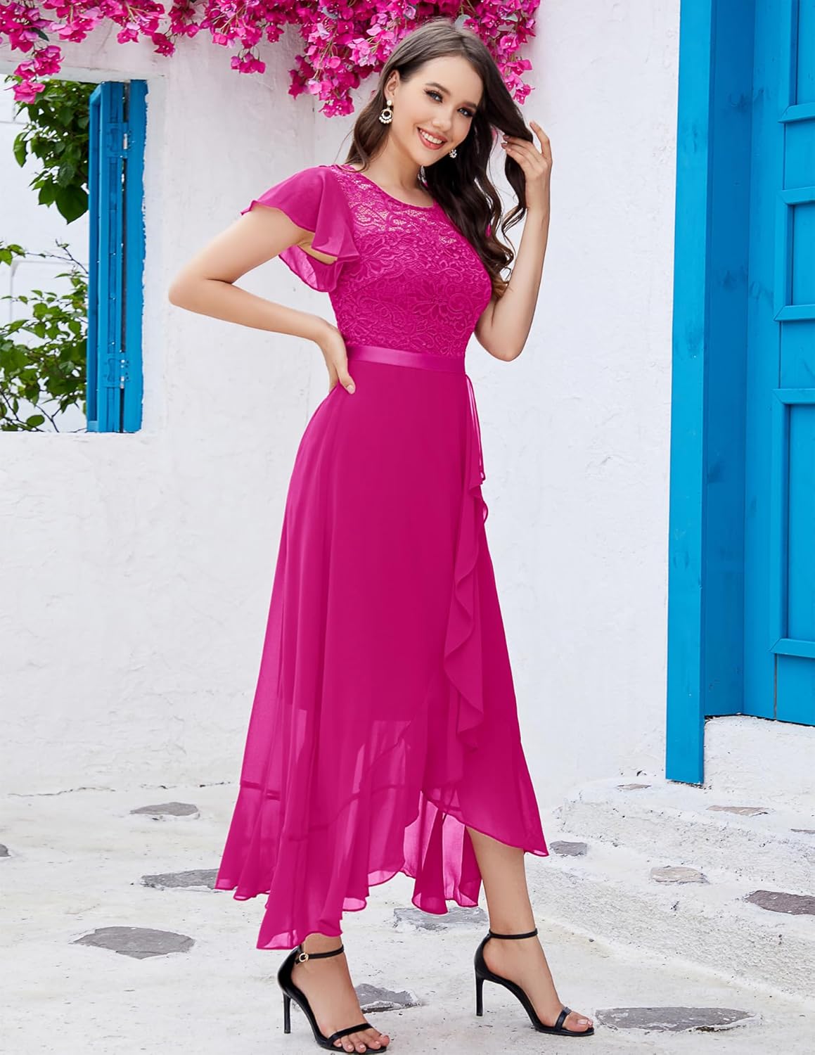 BeryLove Formal Dresses for Women 2025 Wedding Guest with Slit Cocktail Elegant Lace Long Prom Dress