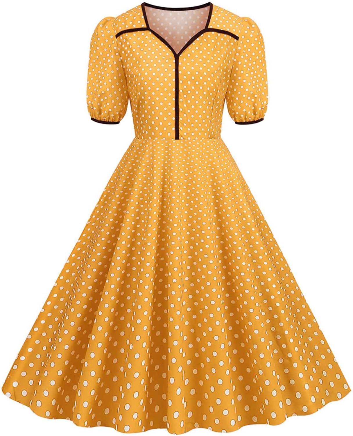 Women Double Breasted Notch Lapel 50s Vintage Short Sleeve Cocktail Swing Dress Polka Dot 1950s Rockabilly Prom Dress